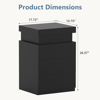 OLIXIS Black Nightstand with Charging Station & RGB LED Lights (Variation: Black - 17.72 W x 15.75 D x 26.57 H, 4 Drawers)