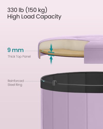 Purple Velvet Storage Ottoman Round Vanity Stool 18.5 inch
