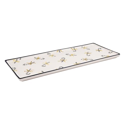 Holiday Serving Platter - White Ceramic Christmas Tray with Candy Canes - 14" x 6"