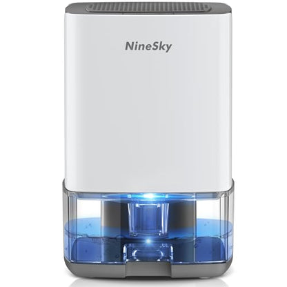 NineSky Small Dehumidifier with 35oz Water Tank, 7 Colorful Lights, Auto Shut Off - White Gray
