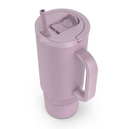 Ello Port 30oz Tumbler with Carry Loop & Integrated Handle | Vacuum Insulated Stainless Steel Reusable Water Bottle Travel Mug | Leak Proof Lid | Flexible Straw | BPA-Free | Dishwasher Safe | Mauve