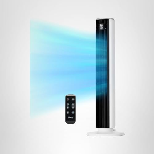 LEVOIT Tower Fan for Bedroom, 90° Oscillating Standing Fan with 28dB Quiet for Sleep, 25ft/s Velocity, 12H Timer, 5 Speeds 4 Modes, Remoter, Bladeless Room Fan for Home, Office, Indoor, 36 inch, White