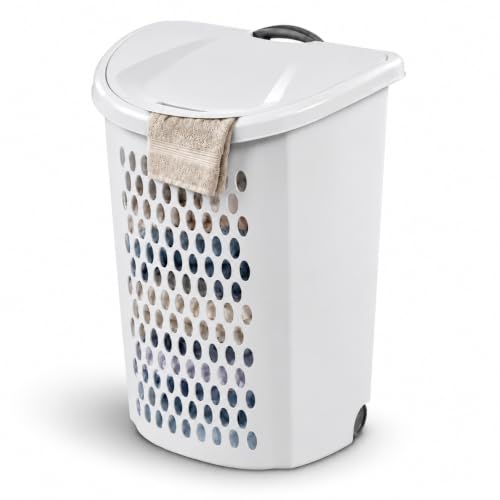 Laundry Basket with Wheels 2 Bushel Flip-Top Lid for Dorms and Apartments