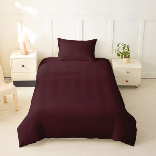 Toddler Duvet Cover Set Burgundy Microfiber Solid Color with Zipper - No Comforter