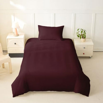 Toddler Duvet Cover Set Burgundy Microfiber Solid Color with Zipper - No Comforter