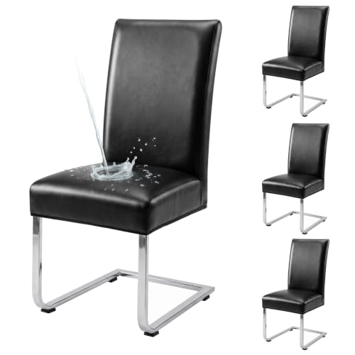 Waterproof PU Leather Dining Chair Covers Set of 4 - Black, Elastic Fit