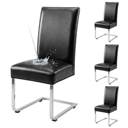 Waterproof PU Leather Dining Chair Covers Set of 4 - Black, Elastic Fit