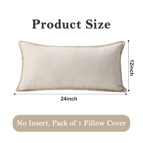 Chenille Lumbar Pillow Cover 12x24 Beige Decorative Cushion Cover