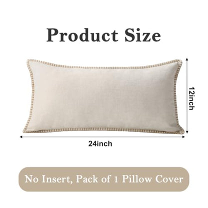 Chenille Lumbar Pillow Cover 12x24 Beige Decorative Cushion Cover