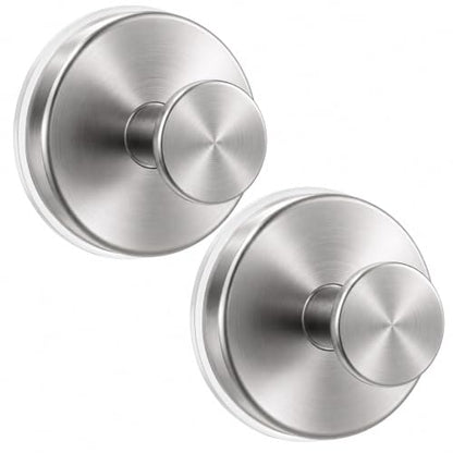 Suction Cup Shower Hooks - Silver 2 Pack No Drill Bathroom Towel & Robe Hangers