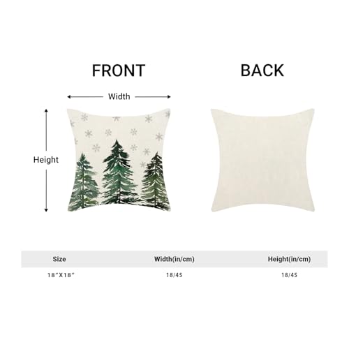 Sage Green Christmas Pillow Covers 18x18 Inch Set of 2 Snowflake & Tree Design
