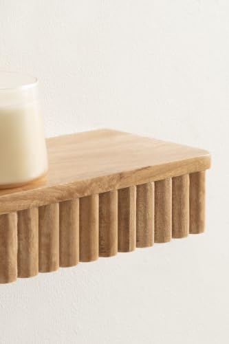 Natural Mango Wood Floating Shelves Set - Modern Ribbed Wall Decor