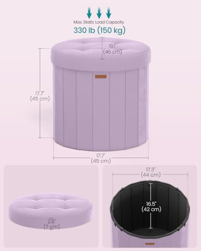 Purple Velvet Storage Ottoman Round Vanity Stool 18.5 inch