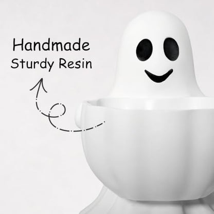 Halloween Ghost Candy Bowl Decor - Durable Resin Snack Holder for Trick-or-Treat