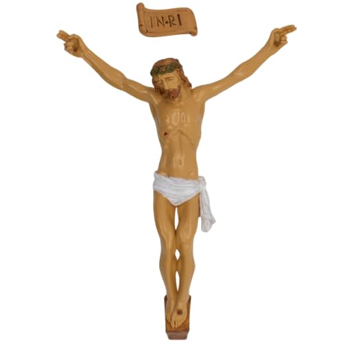 9-Inch Corpus Cross with INRI Sign - Hand Painted Resin Jesus for Crucifix - Made in Italy