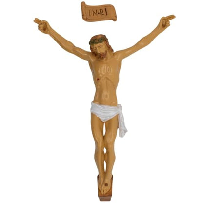 9-Inch Corpus Cross with INRI Sign - Hand Painted Resin Jesus for Crucifix - Made in Italy