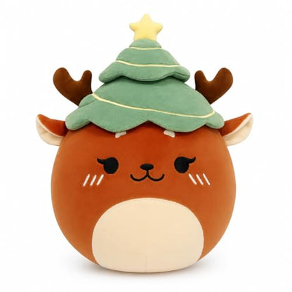 Christmas Reindeer Plush Toy - 11-Inch Holiday Hug Pillow with Tree Hat