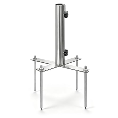 Heavy Duty Outdoor Umbrella Base Holder for 1.1-1.5in Poles, Steel Sand & Grass Anchor