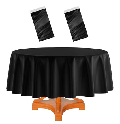 Black Round Plastic Tablecloth 84 Inch Disposable Waterproof Party Cover - 2 Pack