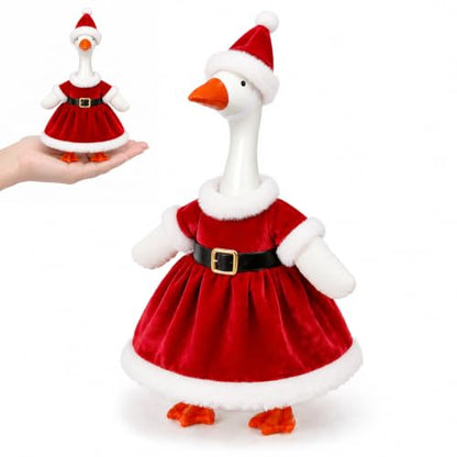 7 Inch Desktop Goose Figurine with Christmas Dress - Funny Mini Desk Decor