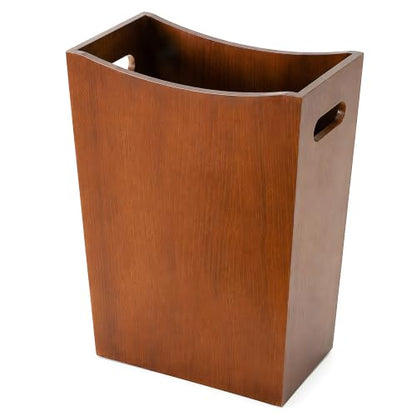Wood Waste Basket 3 Gallon Rectangular Trash Can with Handles - Natural Pine