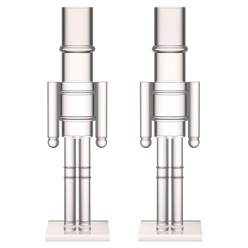 Acrylic Christmas Nutcracker Set - Clear 16 Inch & 12 Inch - 2 Pack - Holiday Decor