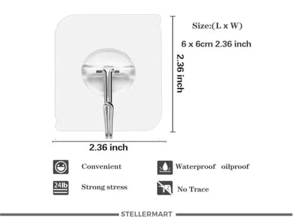 15 Pack Heavy Duty Clear Adhesive Wall Hooks - Nail-Free Stainless Steel Hangers