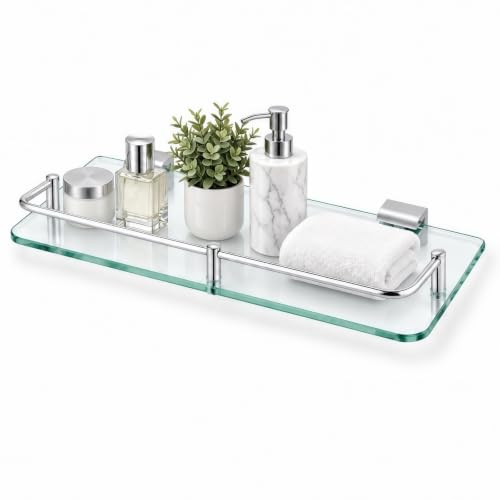 Bathroom Glass Shelf 15.7in Wall Mount Floating Shelves - Modern Tempered Glass