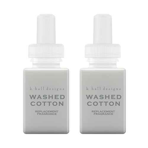 Pura & K. Hall Designs Home Scent Refill - Smart Home Air Diffuser - Up to 120-Hours of Premium Fragrance per Refill - Household Essential - Clean Diffuser Fragrance - 2 Pack, Washed Cotton