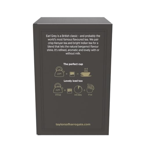 Taylors of Harrogate Earl Grey, Black Tea, Pillow Bags, 50 Count (Pack of 1), Fragrant, Delicate & Light, Caffeinated, Enjoy Hot or Iced, 50 Teabags