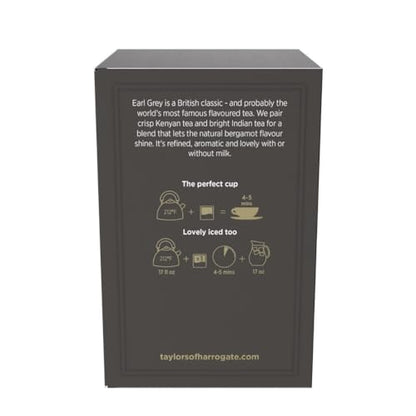 Taylors of Harrogate Earl Grey, Black Tea, Pillow Bags, 50 Count (Pack of 1), Fragrant, Delicate & Light, Caffeinated, Enjoy Hot or Iced, 50 Teabags