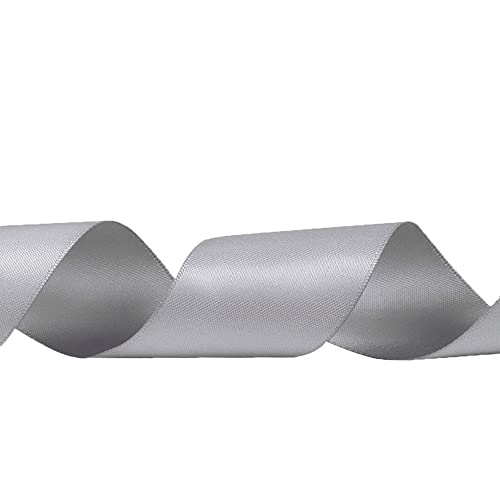 Silver Double Face Satin Ribbon 1 Inch x 50 Yards for Crafts Gift Wrapping