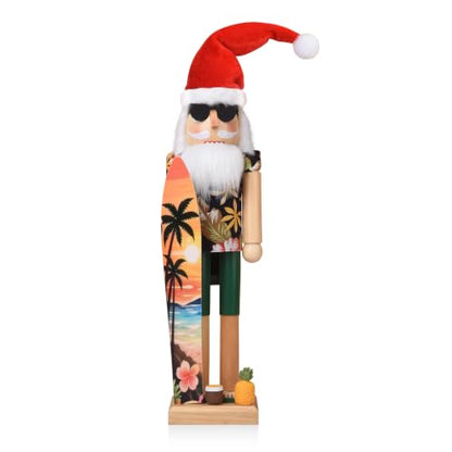 15 Inch Santa Nutcracker Wooden Holiday Decor with Tropical Hawaiian Style