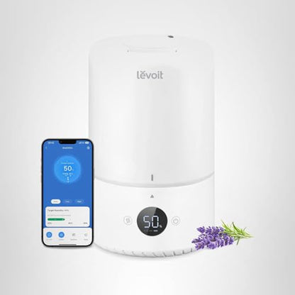 LEVOIT Smart Cool Mist Top Fill Humidifiers for Bedroom with Sensor, Auto Humidity Setting, APP & Voice Control, Essential Oil Diffuser, Ultra Quiet Operation, Super Easy Top Fill, 3L, White