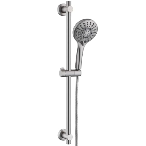 Brushed Nickel Handheld Shower Head with Slide Bar - 9 Spray Modes & Brass Holder