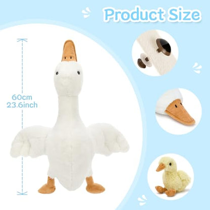 23.6-Inch Goose Stuffed Animal with Babies & Eggs Plush Pillow - Soft Nursery Decor
