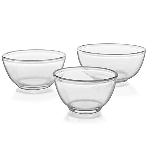 Libbey Baker's Basics 3-Piece Glass Mixing Bowl Set with Plastic Lids, Multi-Size