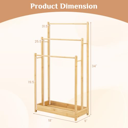 Giantex 3-Tier Free Standing Bamboo Towel Rack with Storage Shelf - Natural