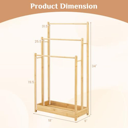 Giantex 3-Tier Free Standing Bamboo Towel Rack with Storage Shelf - Natural