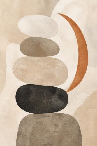 Neutral Abstract Canvas Wall Art - Stacked River Stone Shapes - 16x24 in - Variation USUC-002