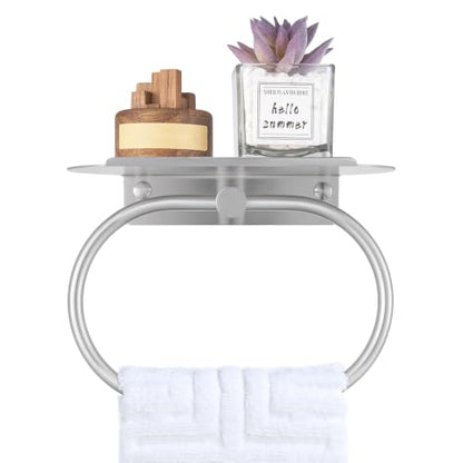Suyar Bathroom Towel Ring with Shelf - Brushed Nickel, Oval Hand Towel Holder