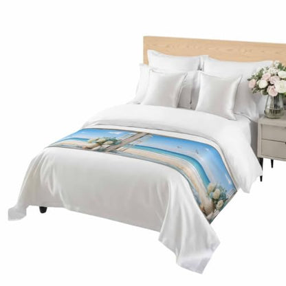 Blue Coastal Bed Runner for King Size Bed - 94x20 Inch Reversible Decorative Bed Throw Scarves