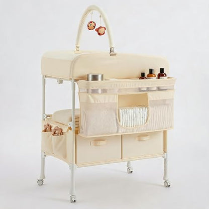 Foldable Baby Changing Table with Storage, Waterproof Top & Portable Design