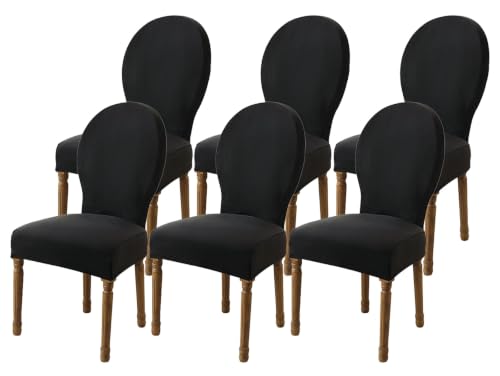 Black Set of 6 Waterproof Round Back Dining Chair Covers - Armless Slipcovers