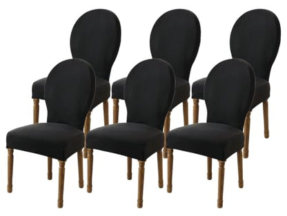 Black Set of 6 Waterproof Round Back Dining Chair Covers - Armless Slipcovers