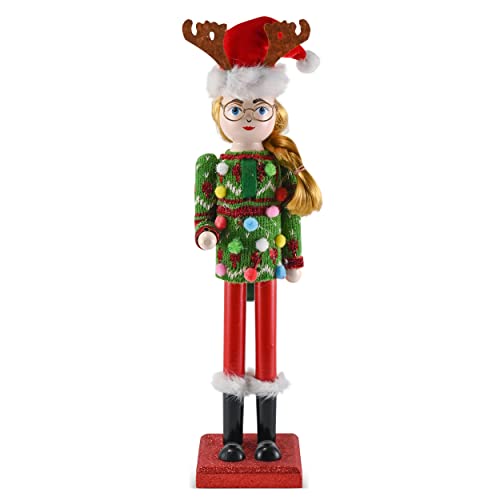 15-Inch Wooden Nutcracker Girl Christmas Decor for Holiday Table or Mantel