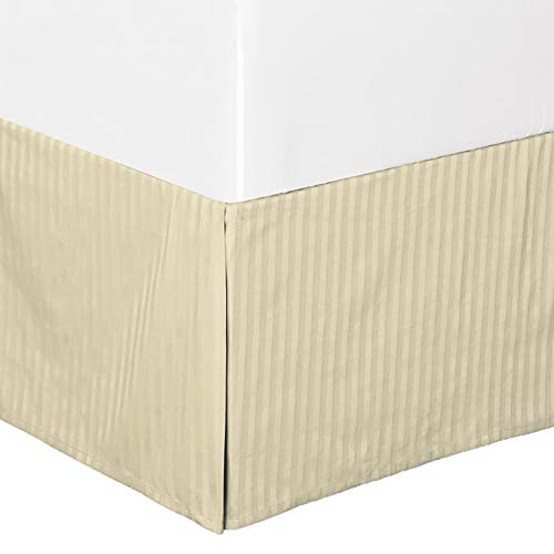King Size Pleated Dust Ruffle Bed Skirt - 17 Inch Drop, Beige Stripe