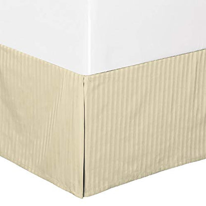 King Size Pleated Dust Ruffle Bed Skirt - 17 Inch Drop, Beige Stripe