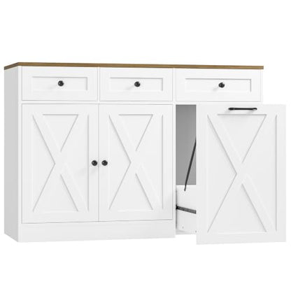 HOSTACK 13 Gallon Kitchen Trash Can Cabinet White - Space-Saving Garbage Storage