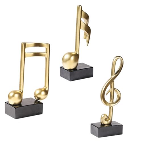Set of 3 Music Note Resin Decor Statues - Modern Gold Home & Office Ornaments
